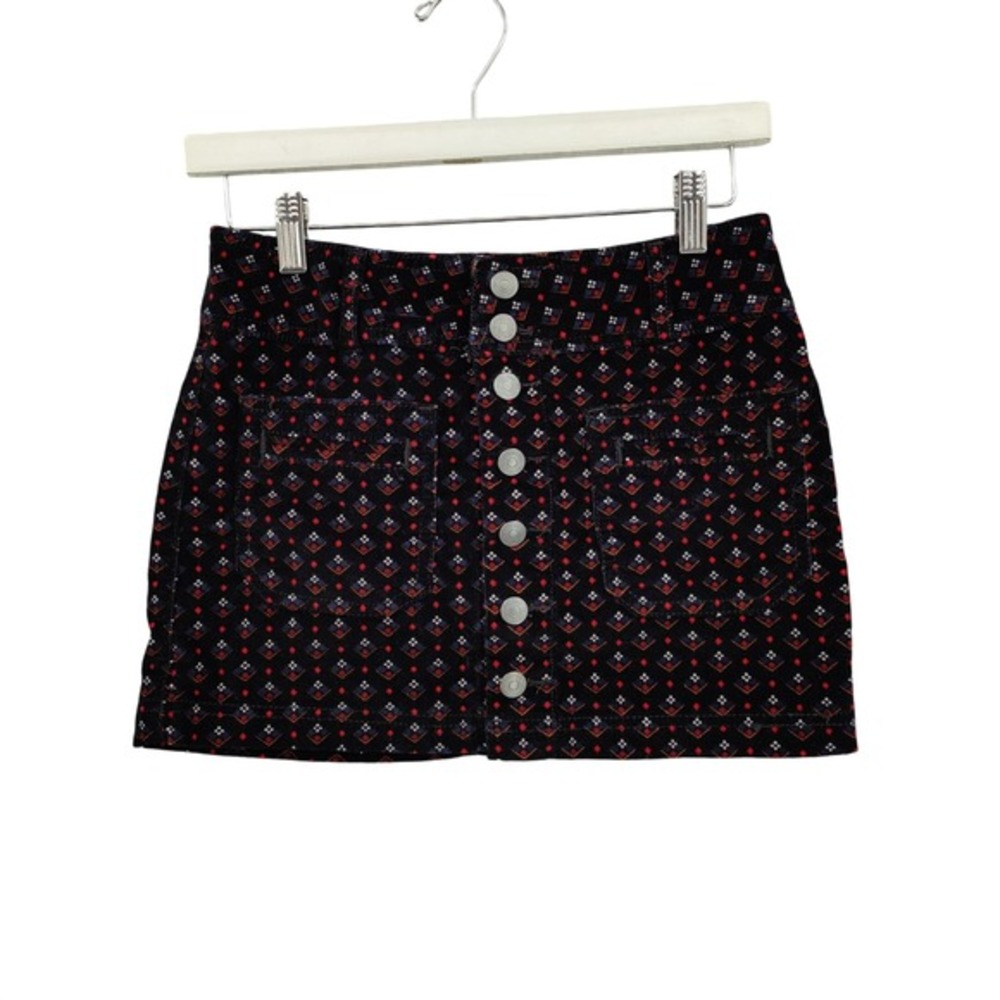 Free People Women Retro Indie Corduroy Mini Skirt 24 Black Geometric Button Down